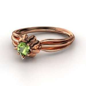    Flower Bud Ring, Round Green Tourmaline 14K Rose Gold Ring Jewelry