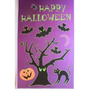  3 pack Happy Halloween Window Cling Reusable Decor Scary Tree 