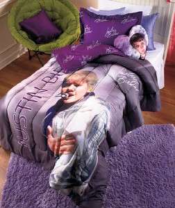 New Justin Bieber Twin Photo Signature Comforter Set Purple  