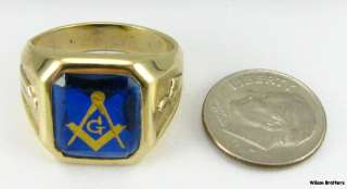 Masonic Blue Stone Ring   10k Gold Symbol Large Classic Mason Square 