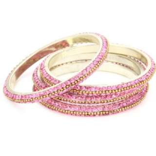 Chamak by priya kakkar 4 Crystal Pink Bangles with Gold Ball Chain 