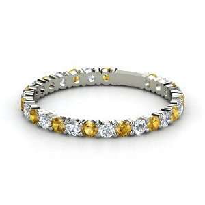 Rich & Thin Band, 14K White Gold Ring with Citrine & Diamond