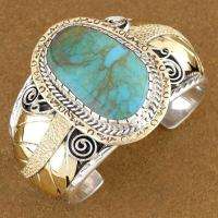   Style Sterling Gold Kings Manassa Turquoise Mens Bracelet s8  