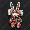 Multicolor Swarovski crystal rabbit 360 rotatable stretch fashion ring 