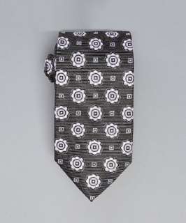 Alara black stripe and medallion pattern silk tie   