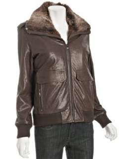 SAM. chocolate leather Boyfriend Bomber fur lined jacket   
