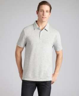 Three Dots granite melange french terry frayed hem polo   up 