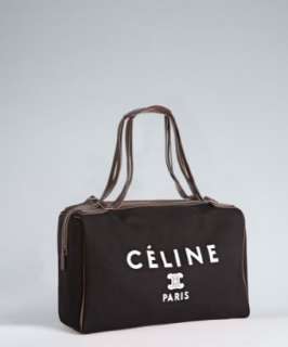 Celine black canvas and leather logo print boston bag   up to 