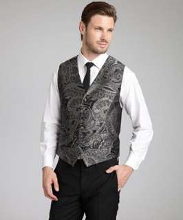 David Donahue black and silver paisley silk six button formal vest 