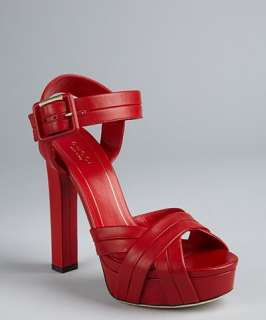 Gucci lipstick red leather Jamie ankle strap platform sandals