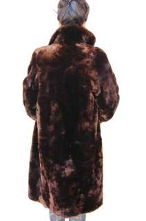 Vtg 60s Deep Mahogany Mouton fur Coat Swing Full Length  