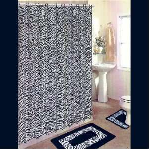  ZEBRA 15 Piece Bathroom Set 2 Rugs/Mats, 1 Fabric Shower Curtain 