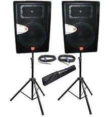 JBL JRX 115 15 DJ PA Speakers Combo Package+2) Stands+2) Cables 