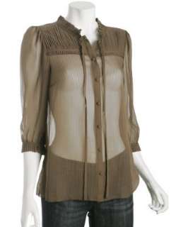 Marc by Marc Jacobs dark taupe pleated silk georgette blouse  BLUEFLY 