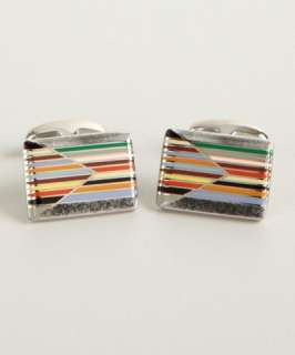 Paul Smith silver multicolor deco striped rectangular cufflinks