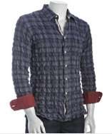 Shirt by Shirt blue plaid cotton stretch crinkled button front shirt 
