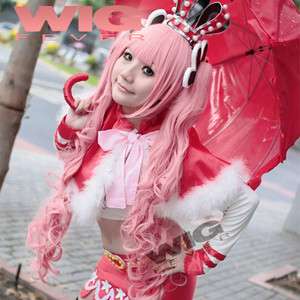 One Piece Perona Cosplay Short Pink Wig + 2 X Curly Ponytail  