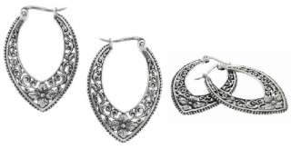 Ornate Sterling Silver Filigree Hoop Balinese Earrings  