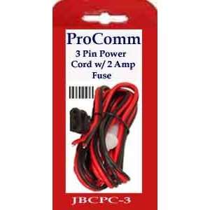  Procomm 3 Pin CB Power Cord 20GA 2 Amp Fuse Car 