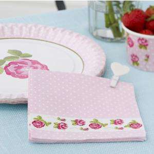 CHIC VINTAGE ROSE PARTY PLATES/NAPKINS/CUPCAKE TOPPERS/ICE CREAM BOWLS 