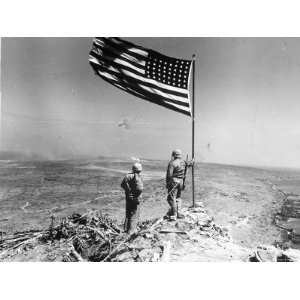  Pair of American Marines Survey View from Atop Mt. Suribachi 