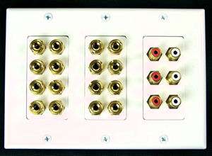 Image of 8 Speaker Wall Plate w/ 6 RCA Ports & Gold Plated Posts