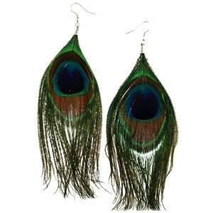  Natural Peacock Feather Dangling Earrings   4 5 Inches 