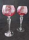 CRANBERRY WINE GLASS clear stem 5 pink RED ball stem  