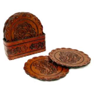 Hand Tooled Leather Coaster Sets w Tray Wholesale Other Home 
