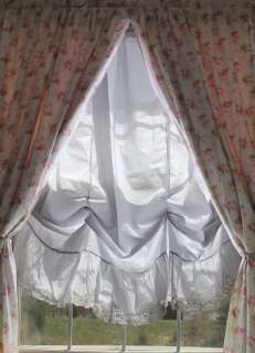   country chic embroidery ruffle pull up balloon curtain shade  