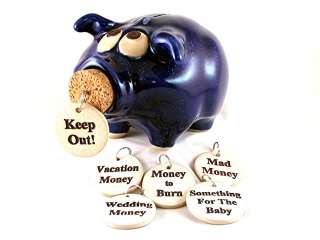 Piggy Money Bank with Word Sayings Cork Nose High Fired Ceramic 