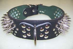 WIDE SPIKED LEATHER DOG COLLAR QUALITY USA MADE PITBULL  