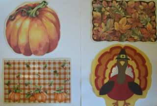 Thanksgiving Fall Halloween Vinyl Placemats Pumpkins Leaves Turkey 4 