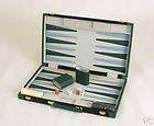 New Backgammon Set w. 15 Green Leather Attache Case