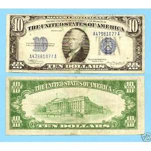   1934 10 Dollar Hamilton Blue Silver Certificate Bill 