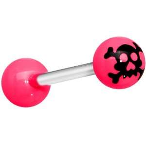    Pink Black Skull and Cross Bones Barbell Tongue Ring: Jewelry