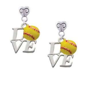  Silver Love with Softball Mini Heart Charm Earrings Arts 