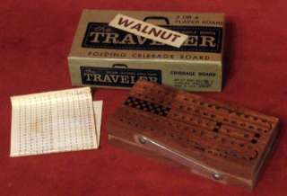Vintage Traveler Folding Walnut Wood Cribbage Board Game Are Jay Pegs 