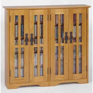   380 4 Door Wall Mount Media Storage Cabinet   Oak Furniture & Decor