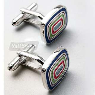   Colorful Art Circles Square Model Men`s Wedding Party Gift Cuff Links