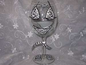 Bikini & Flip Flops Hand Painted Wine Glass Zebra Print  
