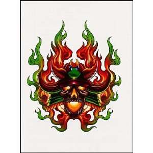  Skull w/ Green Flames Temporaray Tattoo Toys & Games