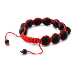  Matte Onyx & Red String Shamballa Bracelet 12MM: Jewelry