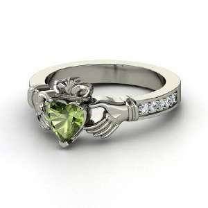  Claddagh Ring, Heart Green Tourmaline Sterling Silver Ring 